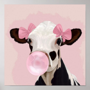 Bubblegum Pink Girly Cow Poster