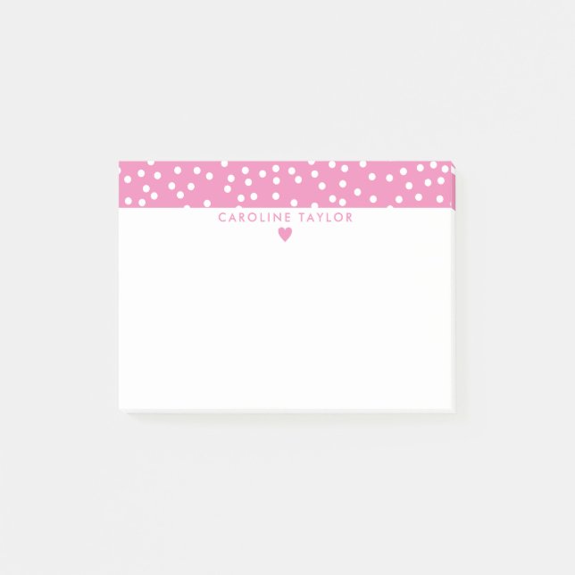Bubblegum Pink Heart & Dots Niedlich Girly Post-it Klebezettel (Vorderseite)