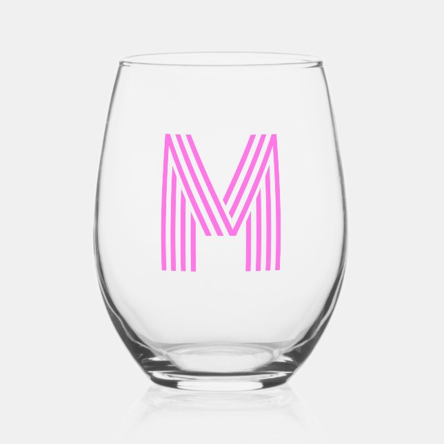 Bubblegum Pink Modern Monogram Initial Letter Weinglas Ohne Stiel (Vorderseite)