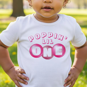 Bubblegum Pink Poppin Girl 1. Geburtstag Party Baby T-shirt
