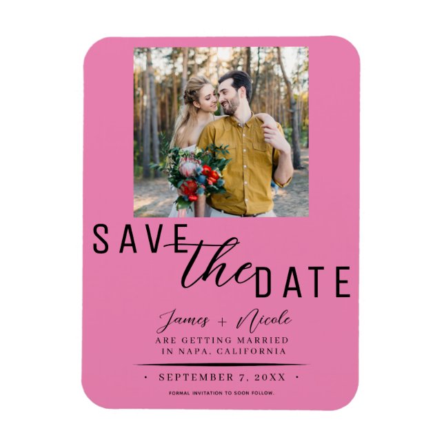 Bubblegum Pink Save the Date Foto Hochzeit Magnet (Vertikal)