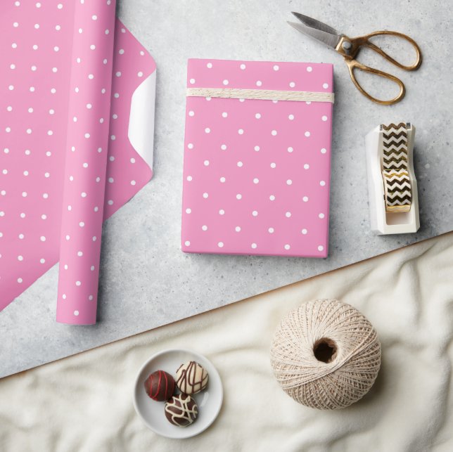 Bubblegum Pink und White Polka Dots Muster Geschenkpapier (Kunsthandwerk)