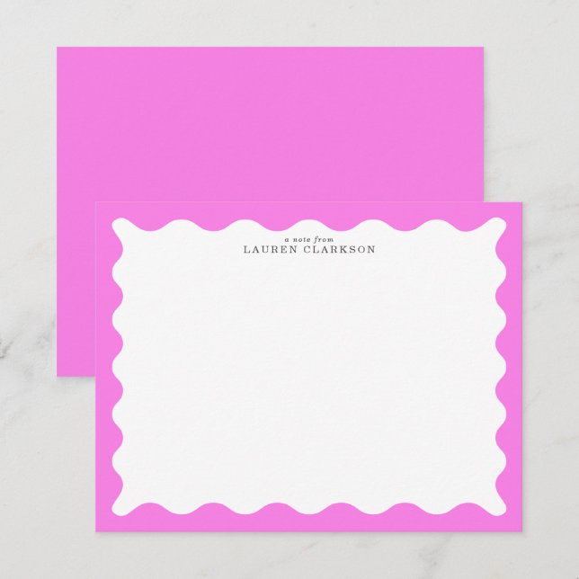 Bubblegum Pink Wavy Frame Note Card Einladung (Vorne/Hinten)