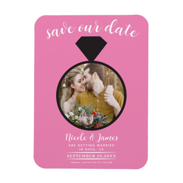Bubblegum Pink Wedding Ring Foto Save the Date Magnet (Vertikal)