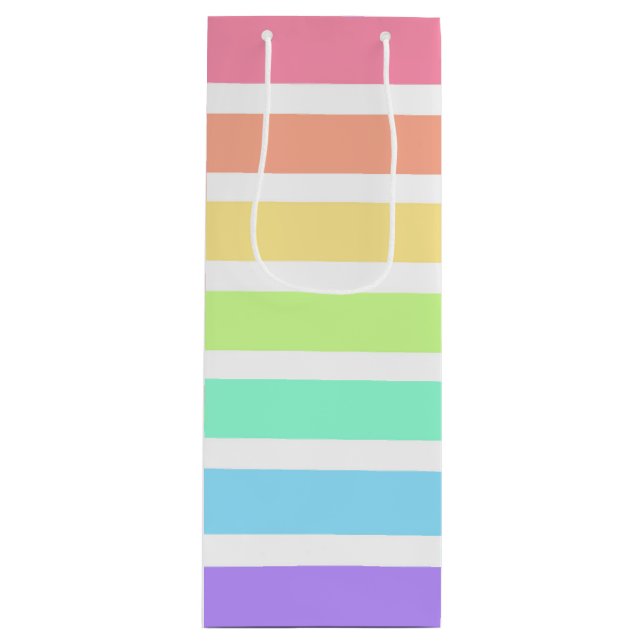 Bubblegum Regenbogen und weiße Streifen Geschenktüte Für Weinflaschen (Vorderseite)