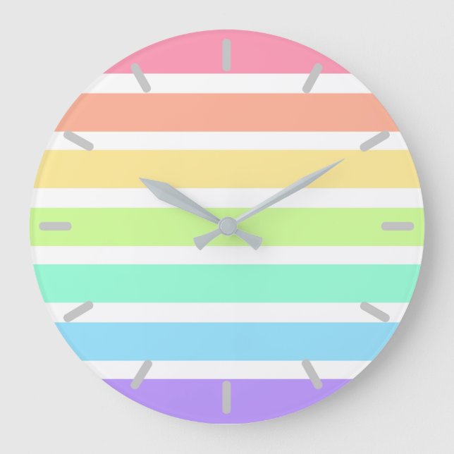 Bubblegum Regenbogen und weiße Streifen Große Wanduhr (Vorderseite)