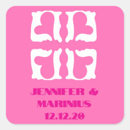 Bubblegum Rosa und Weiße Herzen Quadratischer Aufkleber