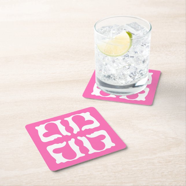 Bubblegum Rosa und Weiße Herzen Rechteckiger Pappuntersetzer (Vor Ort)