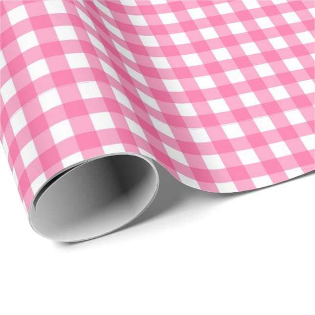 Bubblegum Rosa| Weißes Gingham Wrapping Paper Geschenkpapier (Rolleneckpunkt)