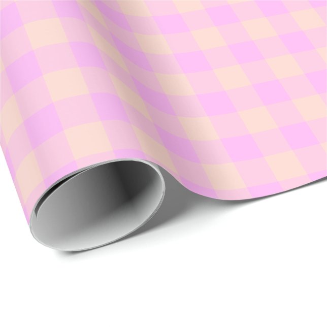 Bubblegum & Soft Peach Gingham Wrapping Paper Geschenkpapier (Rolleneckpunkt)