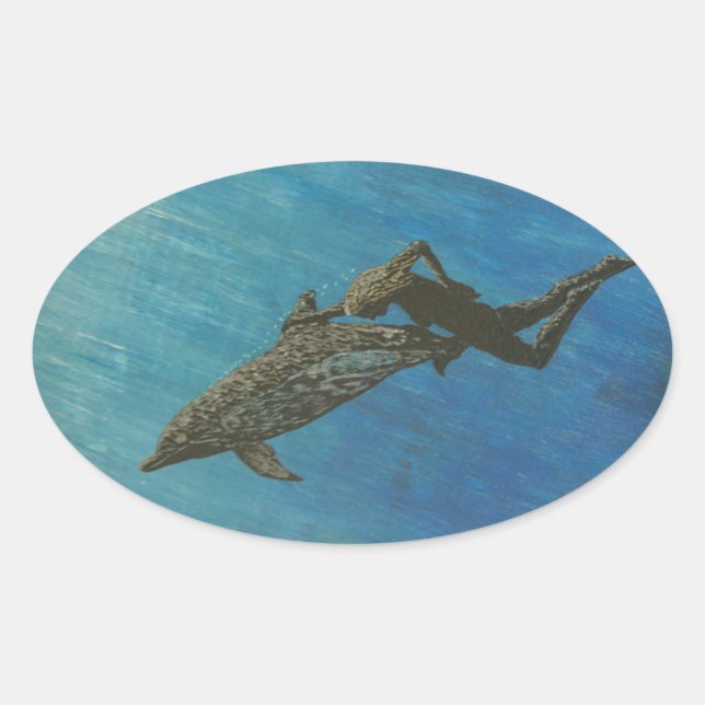 Bubblepazifische Autoaufkleber, Delphine schwimmen Ovaler Aufkleber (Vorderseite)