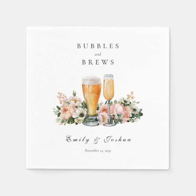 Bubbles and Brews Paarbaby-Party Serviette (Vorderseite)
