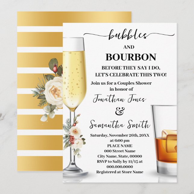Bubbles & Bourbon Before I do Winter Dusche Einladung (Vorne/Hinten)
