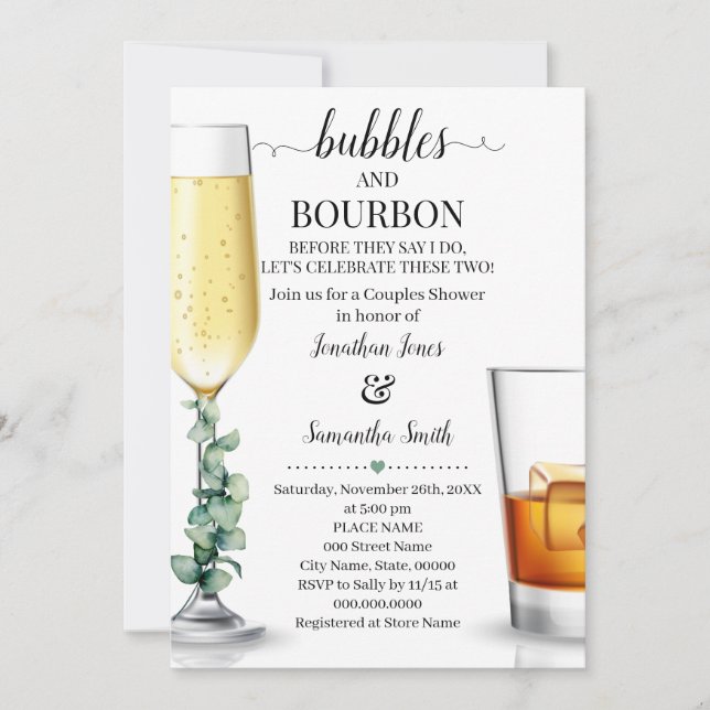 Bubbles & Bourbon, bevor ich dusche Grün Invi Einladung (Vorderseite)