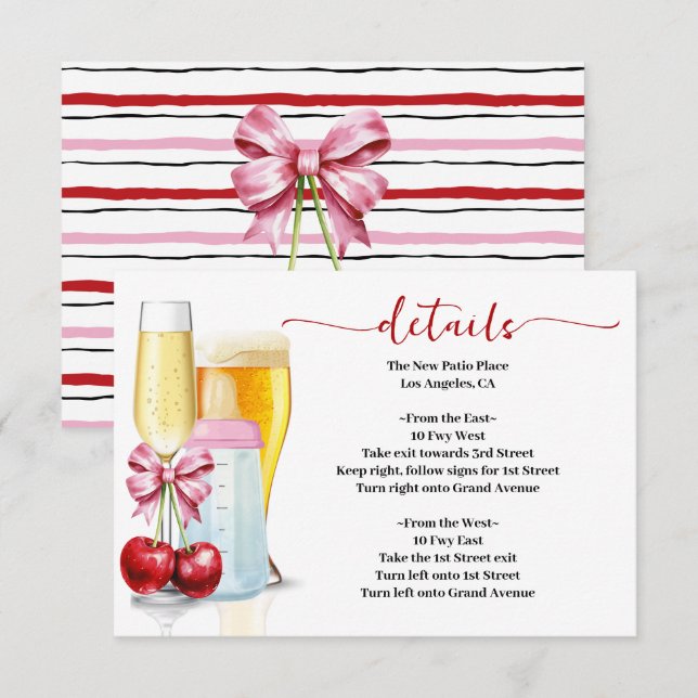 Bubbles & Breaks vor Baby Due Cherry Babydusche Begleitkarte (Vorne/Hinten)