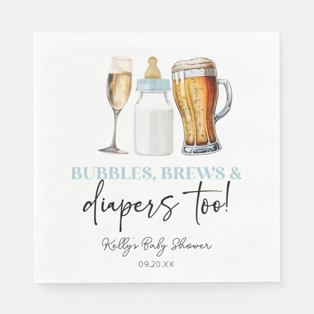 Bubbles Brews and Diapers Too! Baby Shower Serviette (Vorderseite)