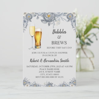 Bubbles & Brews Paare Polterabend Grau florale Einladung
