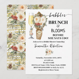 Bubbles Brunch & Bloom Brautparty Winterfloristik Einladung