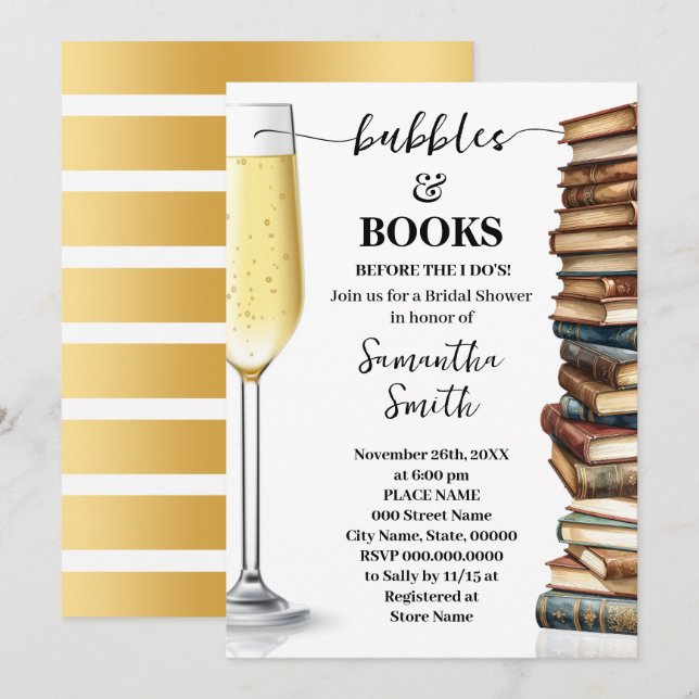 Bubbles & Bücher bevor ich Braut-Party mache Einladung (Vorne/Hinten)