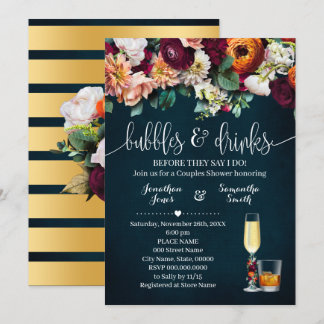 Bubbles & Drinks Paare Dusche Blume Wein Blau Einladung
