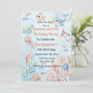 Bubbles & Fins Children's Birthday  Einladung