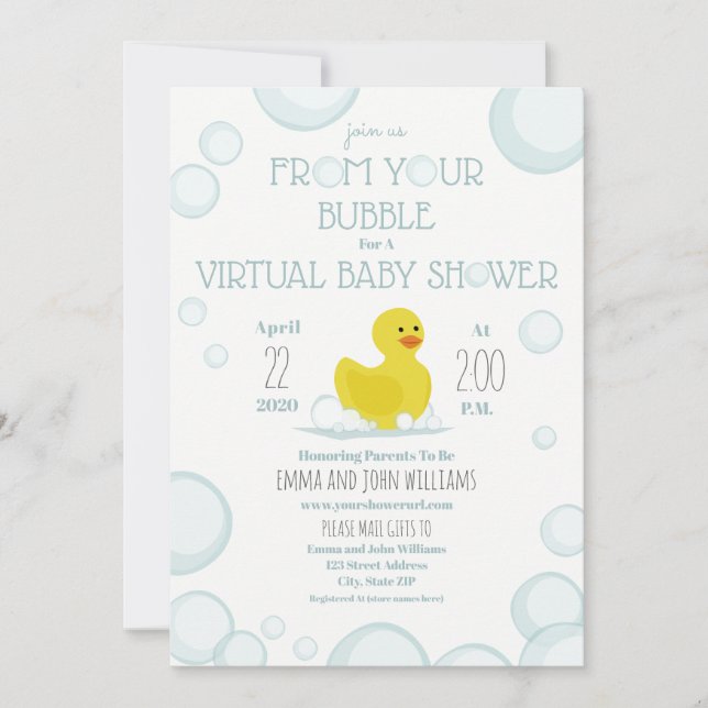 Bubbles für soziale Distanzen Virtual Baby Shower Einladung (Vorderseite)