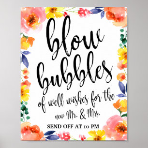 Bubbles Send Off Farbige Florale 8x10 Hochzeitstaf Poster