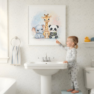 Bubbles & Smiles Tiere Kinder Badezimmer Wandkunst Poster