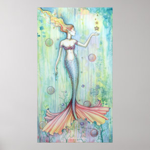 Bubbles Watercolor Meerjungfrau Poster Druck