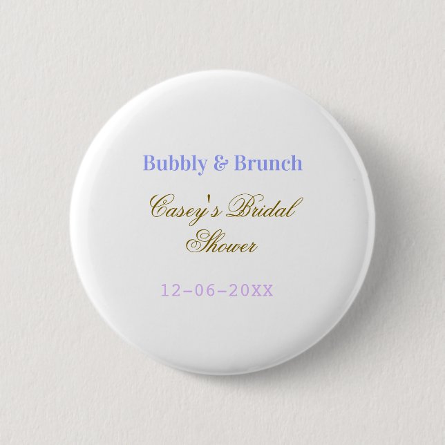Bubbly and brunch bridal shower name date purple g button (Vorderseite)