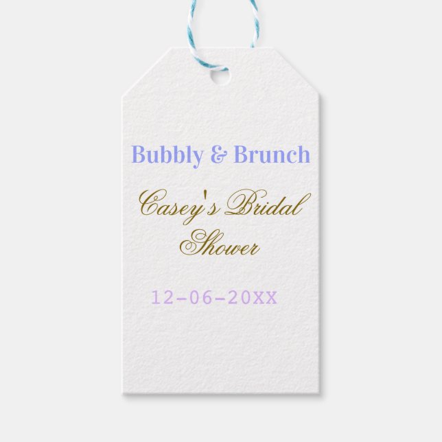 Bubbly and brunch bridal shower name date purple g geschenkanhänger (Vorderseite)