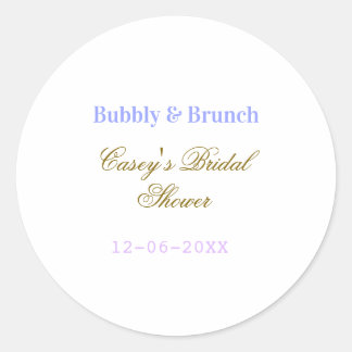 Bubbly and brunch bridal shower name date purple g runder aufkleber