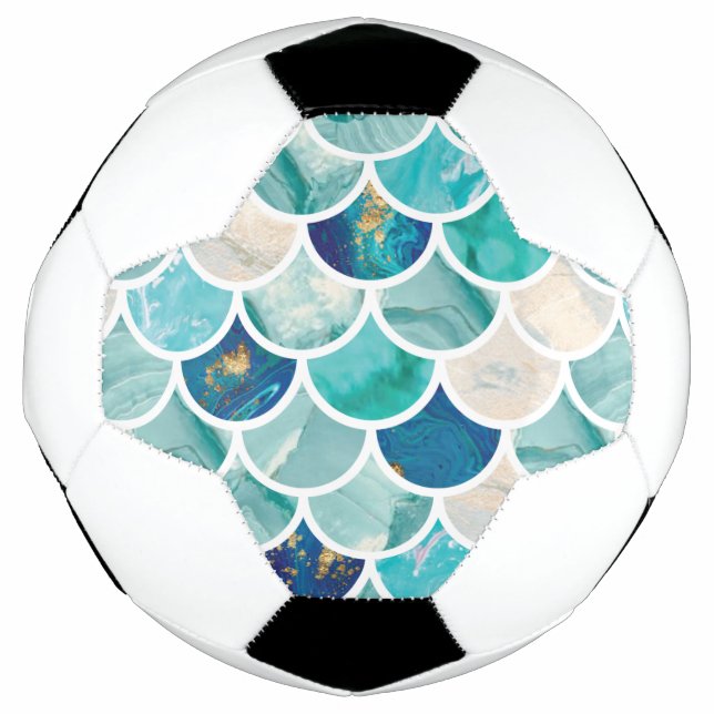 Bubbly Aqua türkisfarbener Marmor Meerjungfische Fußball (Vorderseite)