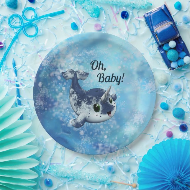 Bubbly Baby Narwhal Paper Plate Pappteller (Party)