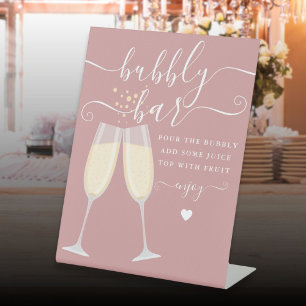 Bubbly Bar Brautparty Hochzeit Staubrose Rosa Sockelschild