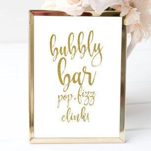 Bubbly Bar Gold Glitter 8x10 Hochzeitsschild Poster