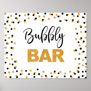 Bubbly Bar Party Sign Black and Gold Glitzer Poster