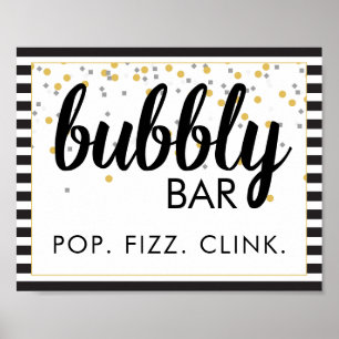 Bubbly Bar Party Sign Black and Gold Poster