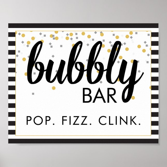 Bubbly Bar Party Sign Black und Gold Poster (Vorne)