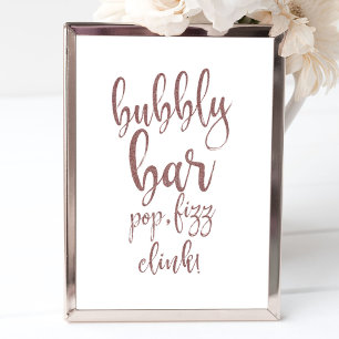 Bubbly Bar Rose Gold Glitzer 8x10 Wedding Sign Poster