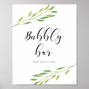 Bubbly Bar Watercolor Green Blätter Hochzeitssymbo Poster