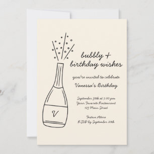 Bubbly Birthday wünscht Champagner Flasche Einladung