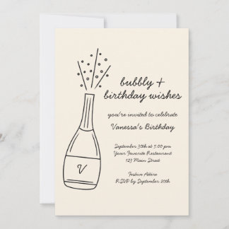 Bubbly Birthday wünscht Champagner Flasche Einladung