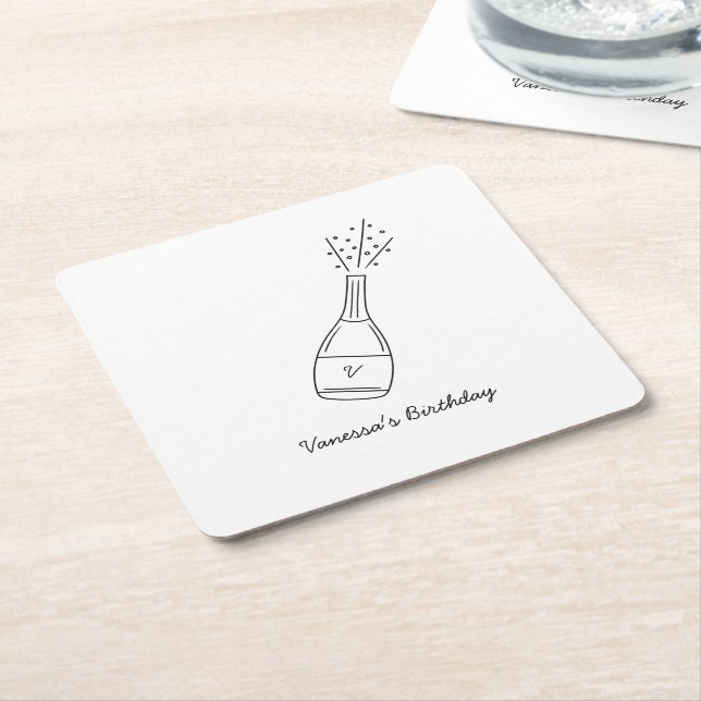 Bubbly Birthday wünscht Champagner Flasche Rechteckiger Pappuntersetzer (angewinkelt)