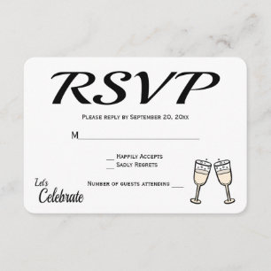 Bubbly Black, White UAWG Wedding Champagne Brillen RSVP Karte