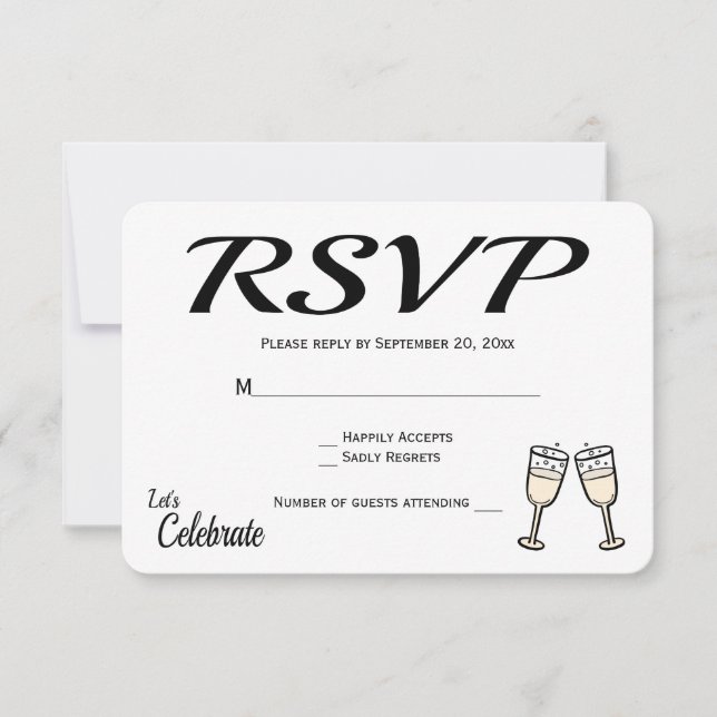 Bubbly Black, White UAWG Wedding Champagne Brillen RSVP Karte (Vorderseite)