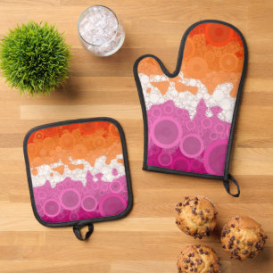 Bubbly Bohemisch Groovy Abstrakt Lesbian Pride Fla Ofenhandschuh & Topflappen-Set