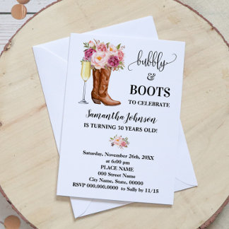 Bubbly & Boots Rosa Blume Geburtstag Einladung