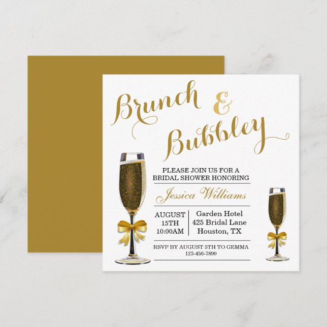 Bubbly & Brunch Brautparty Einladung (Vorne/Hinten)