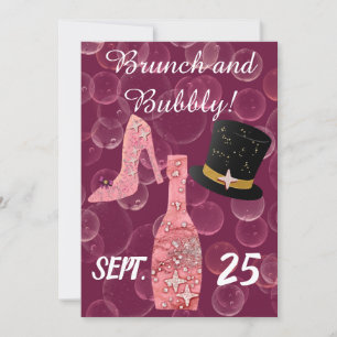 Bubbly & Brunch & Glitzer Rose Champagner Flasche Einladung